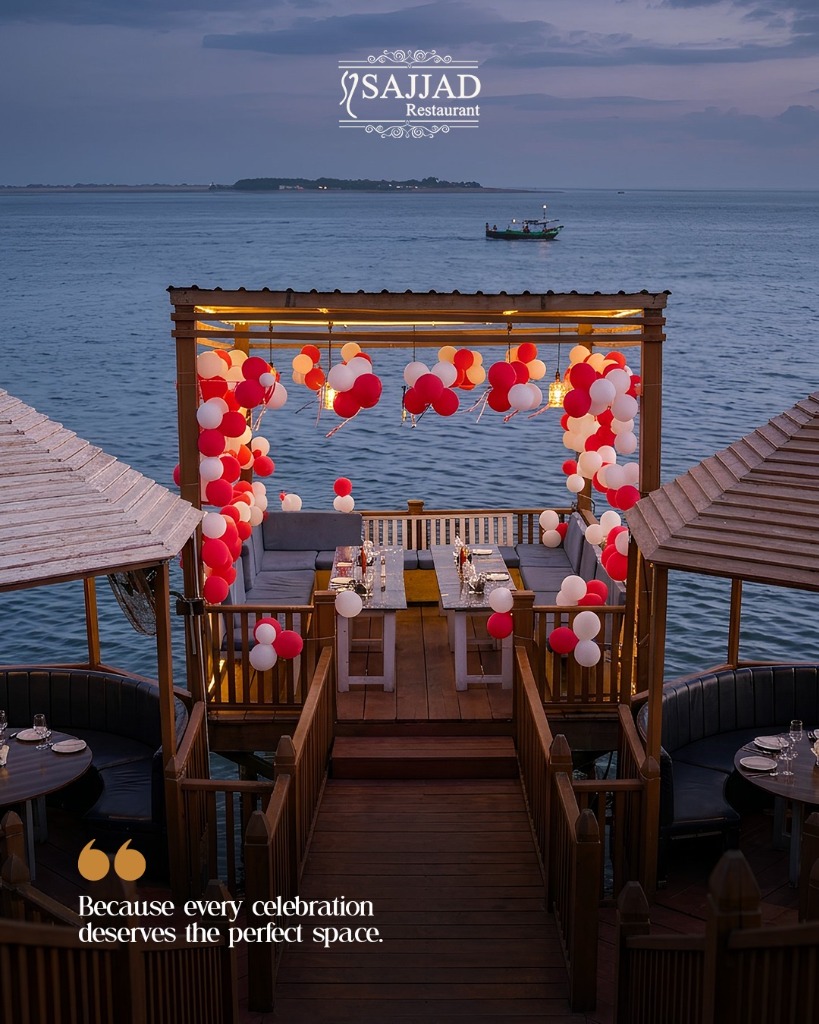 Decorated oceanfront chalet gazebo for celebrations at Sajjad Restaurant
